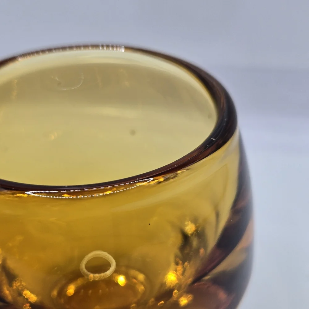 Crate & Barrel Heavy Glass Amber Topaz Glass Votive Candle Holders Poland 3